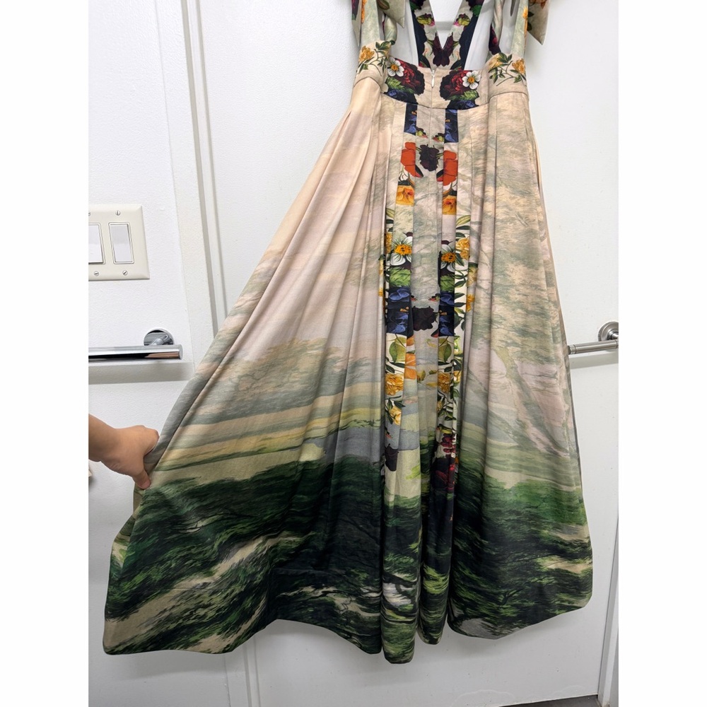 Alice + Olivia Hana Forbidden Forest Midi Dress Gown Floral Green Red Beige 2 - Picture 12 of 16